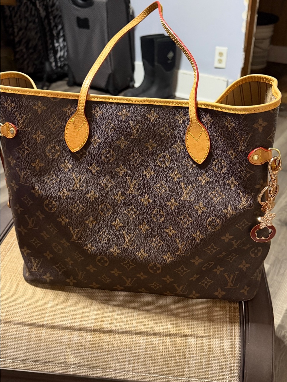 Brown Monogram Tote Handbag with Tan Trim Gm size !! New
